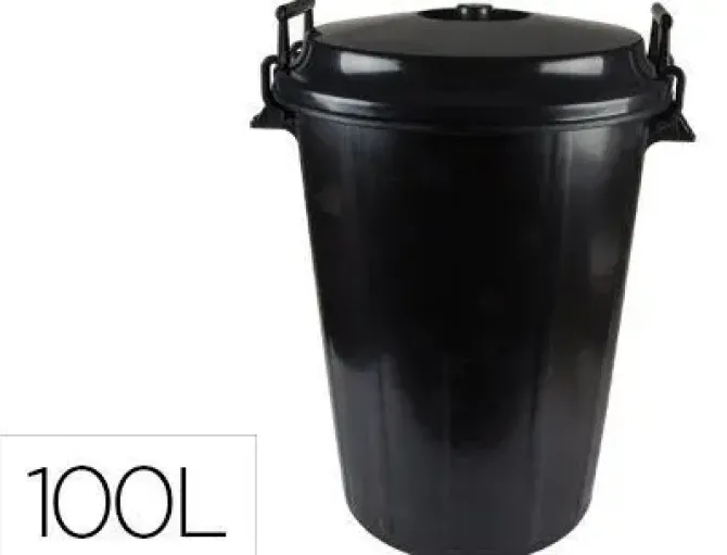 CUBO DE BASURA NEGRO CON TAPA PARA BOLSAS 85X105CM 100 LITROS