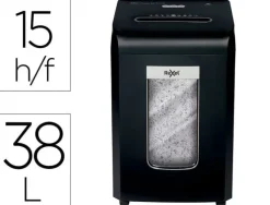 DESTRUCTORA DE DOCUMENTOS REXEL PROMAX QS RSX1538 CAPACIDAD 15 HOJAS PARTICULAS DESTRUYE GRAPAS CLIPS Y