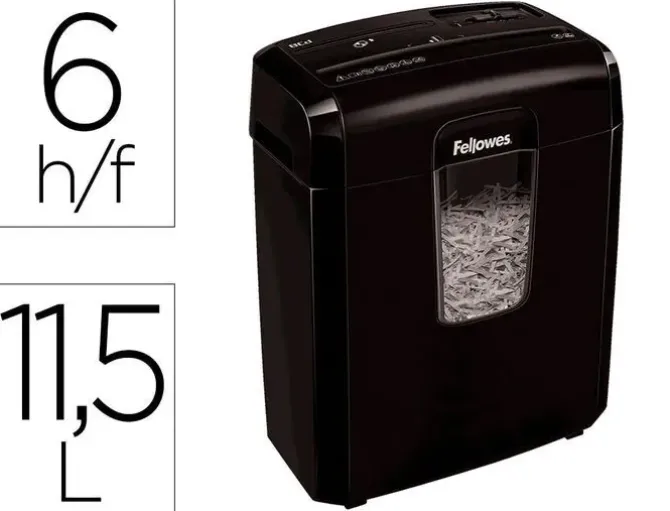 DESTRUCTORA DE DOCUMENTOS FELLOWES LX-25M CAPACIDAD 6H SEGURIDAD P4 DESTRUYE GRAPAS CLIPS Y TARJETA PAPELERA 11,5