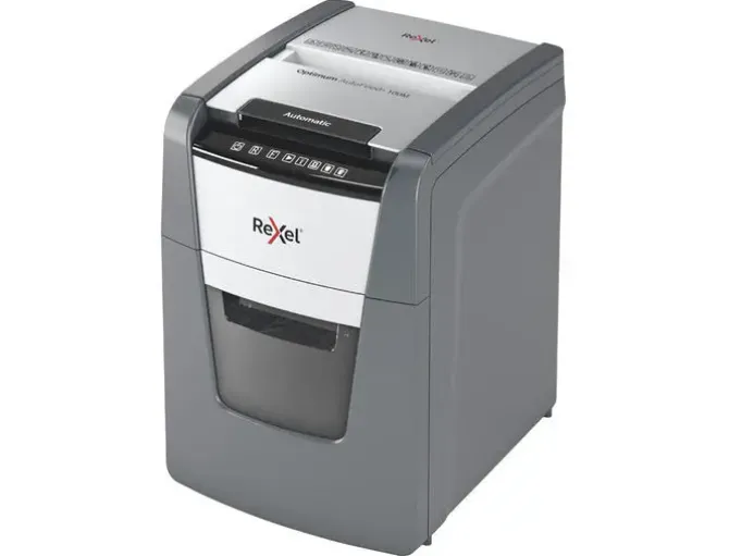 DESTRUCTORA DE DOCUMENTOS REXEL OPTIMUM AUTO+100M CAPACIDAD DE CORTE 100 HOJAS DESTRUYE GRAPAS CLIPS Y