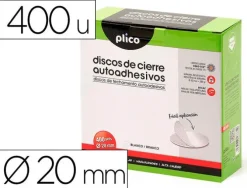 DISCO DE CIERRE PLICO VELCRO AUTOADHESIVO 20 MM DIAMETRO COLOR BLANCO CAJA DE 400 UNIDADES