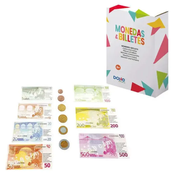 DOHE JUEGO DE MONEDAS Y BILLETES DE EURO - PLASTICO RESISTENTE - REUTILIZABLE - RECOMENDADO PARA PRIMARIA