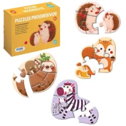 DOHE PACK DE 4 PUZZLES PARA NIÑOS DE 4/5 PIEZAS - TEMATICA ANIMALES - DOBLE CAPA DE CARTON - CAPA INTERMEDIA DE CONTRACHAPADO - ESTIMULA IMAGINACION - A PARTIR DE 2 AÑOS