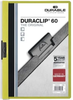 DURABLE DURACLIP 60 CARPETA DE PLASTICO CON CLIP DE ACERO - TAMAÑO A4 - CAPACIDAD HASTA 60 HOJAS - PARTE POSTERIOR RIGIDA COLOR VERDE