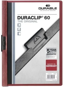 DURABLE DURACLIP 60 CARPETA DE PLASTICO CON CLIP DE ACERO - TAMAÑO A4 - CAPACIDAD HASTA 60 HOJAS - PARTE POSTERIOR RIGIDA COLOR BERENJENA