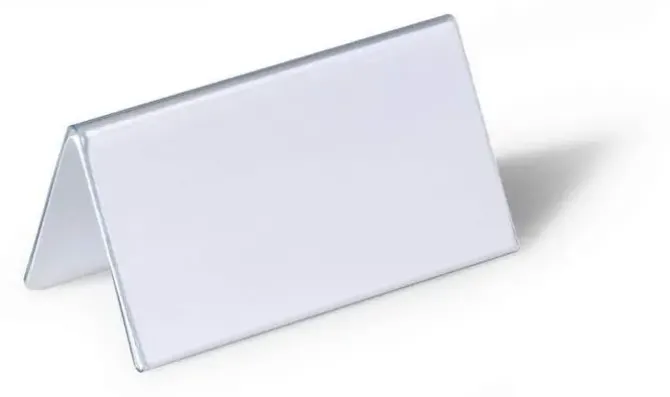 DURABLE PORTANOMBRES DE MESA CON FORMA DE TEJADO - PLASTICO - INCLUYE ETIQUETAS EN BLANCO - TAMAÑO DE LA ETIQUETA 52/104X100MM