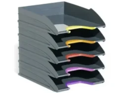 DURABLE VARICOLOR TRAY SET A4 JUEGO DE 5 BANDEJAS PORTADOCUMENTOS - APILABLES EN VERTICAL Y ESCALONADAMENTE - ZONAS DE AGARRE EN DISTINTOS COLORES - COLOR GRIS OSCURO