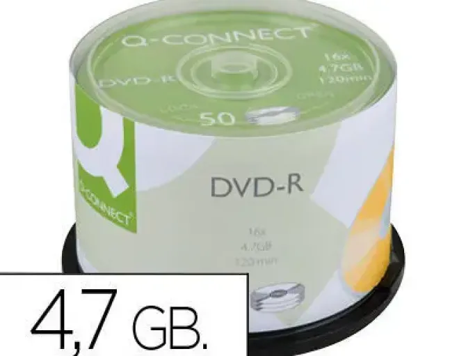 DVD-R Q-CONNECT CAPACIDAD 4,7GB DURACION 120MIN VELOCIDAD 16X BOTE DE 50 UNIDADES