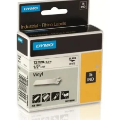 DYMO 18444 RHINO INDUSTRIAL CINTA VINILO ORIGINAL PARA ROTULADORA - TEXTO NEGRO SOBRE FONDO BLANCO - ANCHO 12MM X 5.5 METROS - S0718600