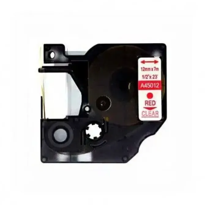 DYMO D1 45012 CINTA DE ETIQUETAS GENERICA PARA ROTULADORA - TEXTO ROJO SOBRE FONDO TRANSPARENTE - ANCHO 12MM X 7 METROS - REEMPLAZA S0720520