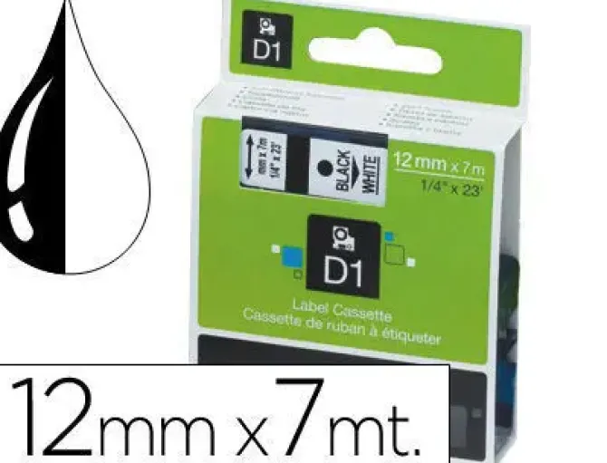 DYMO D1 45013 CINTA DE ETIQUETAS ORIGINAL PARA ROTULADORA - TEXTO NEGRO SOBRE FONDO BLANCO - ANCHO 12MM X 7 METROS - S0720530