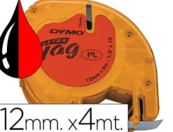 DYMO LETRATAG S0721630 CINTA DE ETIQUETAS ORIGINAL PARA ROTULADORA - TEXTO NEGRO SOBRE FONDO ROJO - ANCHO 12MM X 4 METROS (91203)