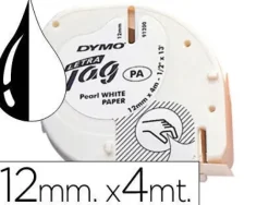 DYMO LETRATAG S0721510 CINTA DE ETIQUETAS ORIGINAL PARA ROTULADORA - TEXTO NEGRO SOBRE FONDO BLANCO - ANCHO 12MM X 4 METROS (91200)