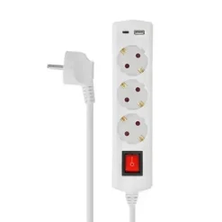 ELBAT BASE MULTIPLE 3 TOMAS CON INTERRUPTOR + USB + TIPO C - COLOR BLANCO