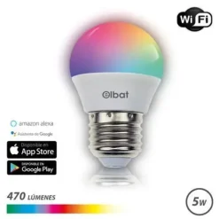 ELBAT BOMBILLA LED ESFERICA SMART WI-FI G45 E27 5W 470LM RGB - TEMPERATURA 2700K A LOS 6000K - CONTROL DE VOZ - CONTROL REMOTO - 3 MODOS DE COLOR: FRIO, NATURAL Y CALIDO