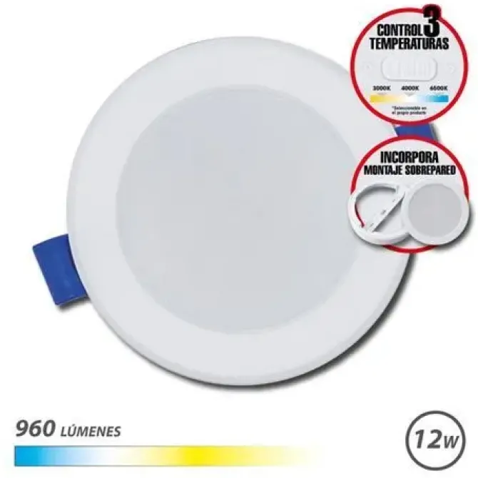 ELBAT DOWNLIGHT CIRCULAR 12W - 960LM - SELECTOR 3 TEMPERATURAS + SOBREPARED - COLOR BLANCO