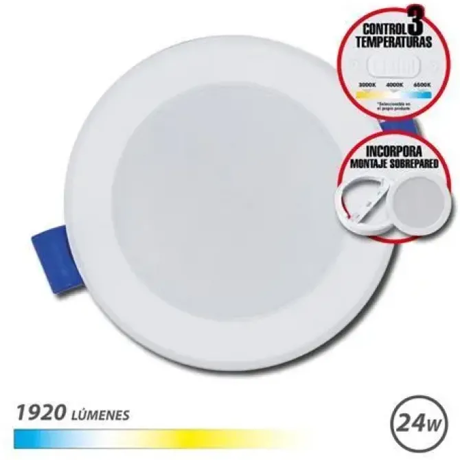 ELBAT DOWNLIGHT CIRCULAR 24W - 1920LM - SELECTOR 3 TEMPERATURAS + SOBREPARED - COLOR BLANCO