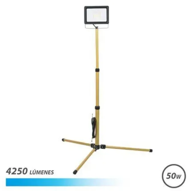 ELBAT FOCO LED CON TRIPODE 50W - 4250 LUMENES - 6500K LUZ FRIA - CABLE DE 3M - IP65 PARA USO EN EXTERIOR