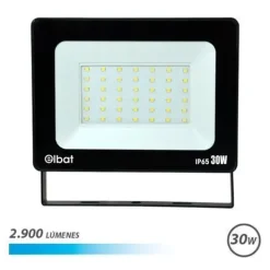 ELBAT FOCO LED DE 30W - POTENCIA: 30W - LUMENES: 2900 - 6.500K LUZ FRIA - 30.000 - 50.000 HORAS DE VIDA - ANGULO 120º - PROTECCION: IP65 PARA USAR EN EXTERIOR - COLOR NEGRO