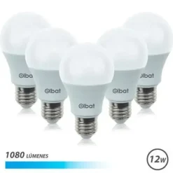 ELBAT PACK 5 UNIDADES - POTENCIA 12W - LUMENES 1080 - TIPO DE LUZ 6500K LUZ FRIA - CASQUILLO E27 - ANGULO 220º - DIMENSIONES 60X120MM - 30.000 HORAS DE VIDA - 15.000 ENCENDIDOS