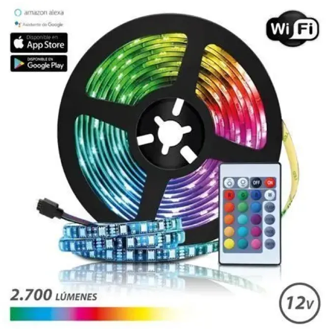 ELBAT TIRA LED RGB WIFI 12V 2700LM - 30 LED POR METRO - CONTROL REMOTO - LONGITUD 5M