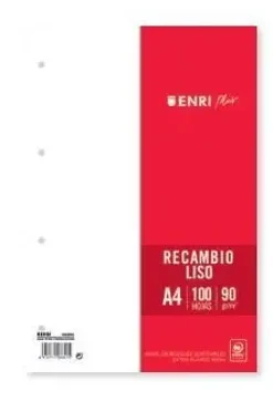 ENRI PLUS RECAMBIO FORMATO A4 - LISO 4 TALADROS - 100 HOJAS 90GR