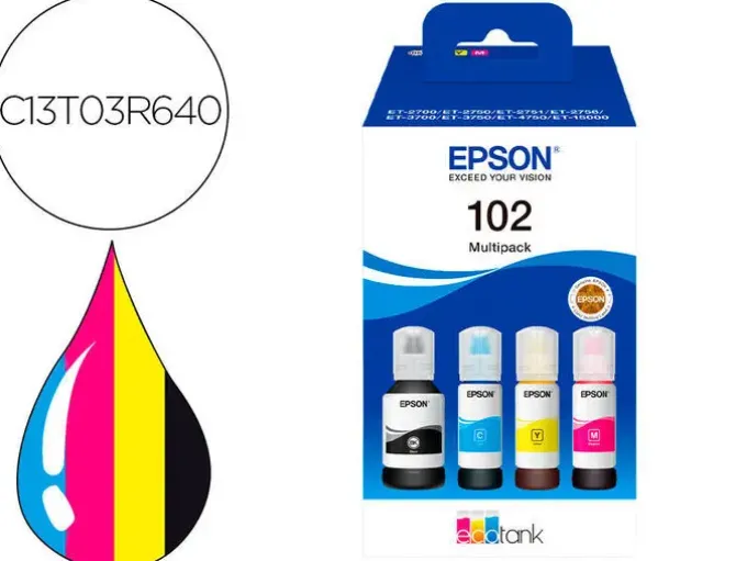 EPSON 102 PACK DE 4 BOTELLAS DE TINTA ORIGINALES - C13T03R640