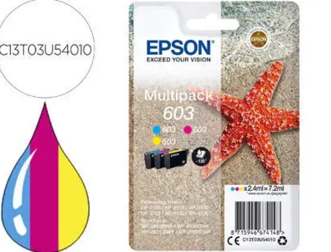 EPSON 603 PACK DE 3 CARTUCHOS DE TINTA ORIGINALES - CYAN, MAGENTA, AMARILLO - C13T03U54010