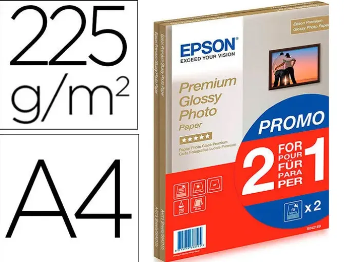 EPSON C13S042169 PAPEL FOTOGRAFICO A4 255GR - ACABADO BRILLANTE - 30 HOJAS - PARA IMPRESORAS DE TINTA