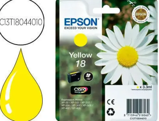 EPSON T1804 (18) AMARILLO CARTUCHO DE TINTA ORIGINAL - C13T18044012