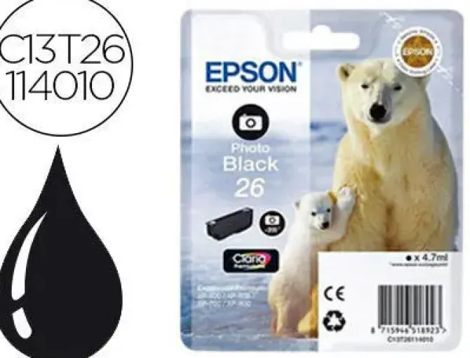 EPSON T2611 (26) NEGRO PHOTO CARTUCHO DE TINTA ORIGINAL - C13T26114012