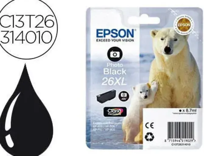 EPSON T2631 (26XL) NEGRO PHOTO CARTUCHO DE TINTA ORIGINAL - C13T26314012
