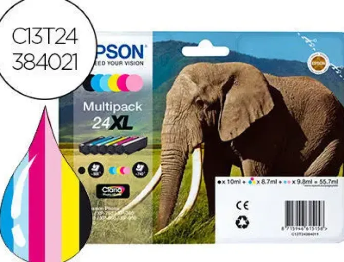 EPSON T2438 (24XL) PACK DE 6 CARTUCHOS DE TINTA ORIGINALES - C13T24384011