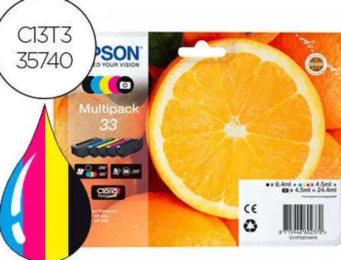 EPSON T3357 (33XL) PACK DE 5 CARTUCHOS DE TINTA ORIGINALES - C13T33574011