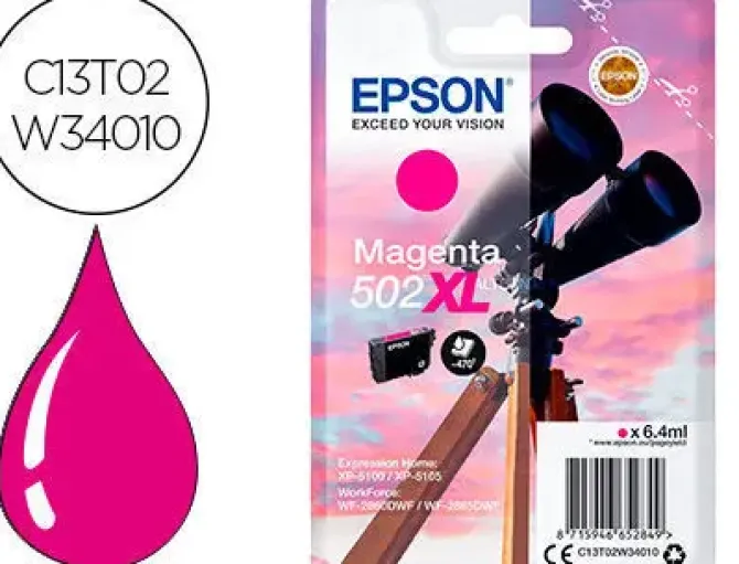EPSON 502XL MAGENTA CARTUCHO DE TINTA ORIGINAL - C13T02W34010