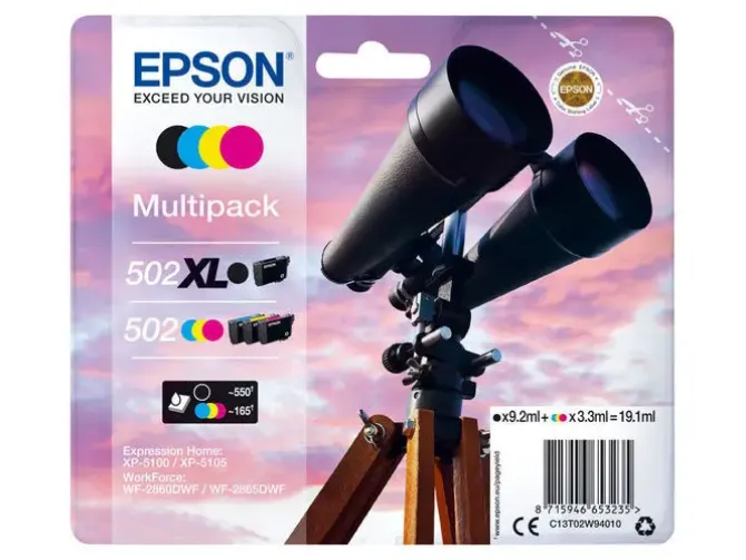 EPSON 502XL/502 PACK DE 4 CARTUCHOS DE TINTA ORIGINALES - C13T02W94010