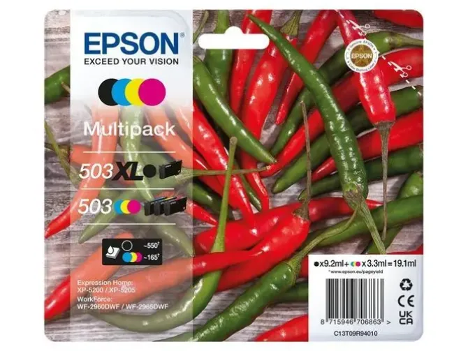 EPSON 503XL/503 PACK DE 4 CARTUCHOS DE TINTA ORIGINALES - C13T09R94010