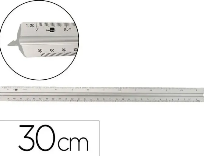 ESCALA LIDERPAPEL ALUMINIO FORMA TRIANGULAR CON FUNDA PROTECTORA LONGITUD 30 CM 1:100/1:200/1:250/1:300/1:500