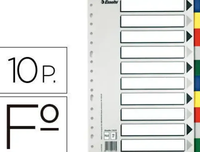 ESSELTE 713 BOLSA DE 10 SEPARADORES DE PLASTICO - 10 PESTAÑAS / 5 COLORES - MULTITALADRO - FORMATO FOLIO