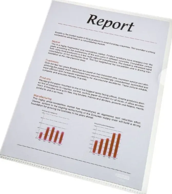 ESSELTE CAJA DE 100 DOSSIERS UÑERO - FORMATO A4 - LAMINA DE PP - GROSOS 0.12MM - COLOR TRANSPARENTE