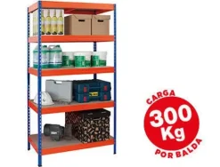 ESTANTERIA METALICA AR STORAGE 192X100X50CM 5 ESTANTES 300KG POR ESTANTE BANDEJAS DE MADERASIN TORNILLOS AZUL NARANJA
