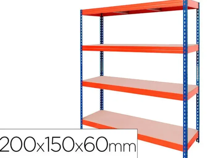 ESTANTERIA METALICA AR STABIL XL 200X150X60 CM 4 ESTANTES 500 KG POR ESTANTE BANDEJA DE MADERA SIN TORNILLOS COLOR