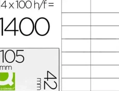ETIQUETA ADHESIVA Q-CONNECT KF10655 TAMAÑO 105X42 MM FOTOCOPIADORA LASER INK-JET CAJA CON 100 HOJAS DIN A4