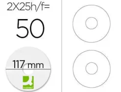 ETIQUETA ADHESIVA Q-CONNECT KF01579 -TAMAÑO CD-ROM -FOTOCOPIADORA -LASER -INK-JET-CAJA CON 25 H/50 ETIQUETAS