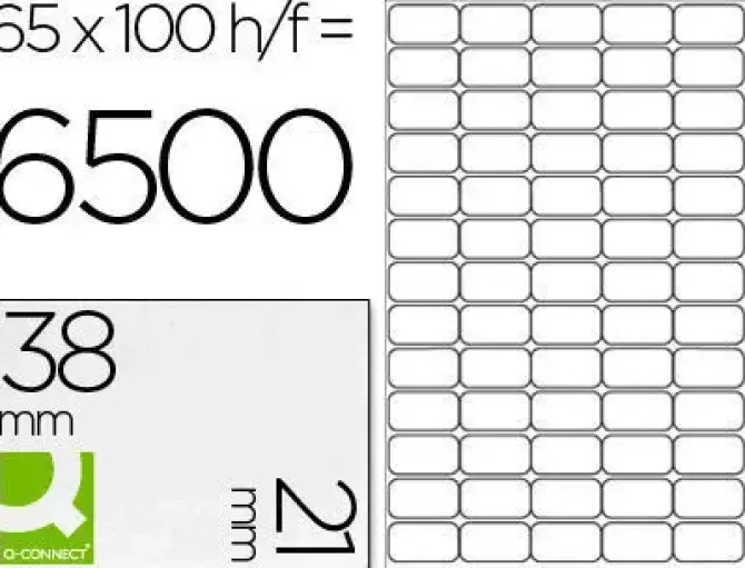 ETIQUETA ADHESIVA Q-CONNECT KF01581 TAMAÑO 38,1X21,2MM FOTOCOPIADORA LASER INK-JET CAJA CON 100 HOJAS DIN A4