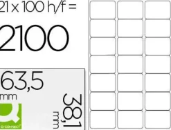 ETIQUETA ADHESIVA Q-CONNECT KF01587 TAMAÑO 63,5X38,1 MM FOTOCOPIADORA LASER INK-JET CAJA CON 100 HOJAS DIN A4