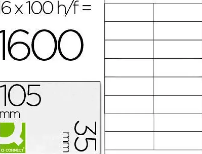 ETIQUETA ADHESIVA Q-CONNECT KF10653 TAMAÑO 105X35 MM FOTOCOPIADORA LASER -INK-JET CAJA CON 100 HOJAS DIN A4