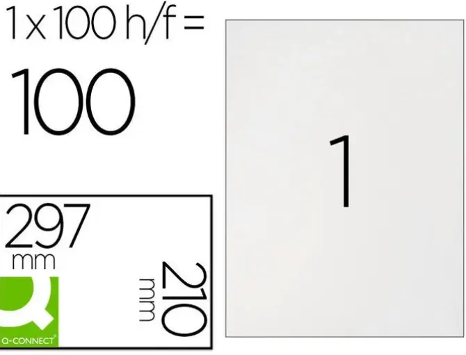 ETIQUETA ADHESIVA Q-CONNECT KF10664 TAMAÑO 210X297 MM FOTOCOPIADORA LASER INK-JET CAJA CON 100 HOJAS DIN A4