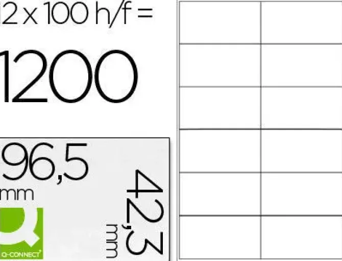 ETIQUETA ADHESIVA Q-CONNECT KF10652 TAMAÑO 96,5X42,3 MM FOTOCOPIADORA LASER INK-JET CAJA CON 100 HOJAS DIN A4
