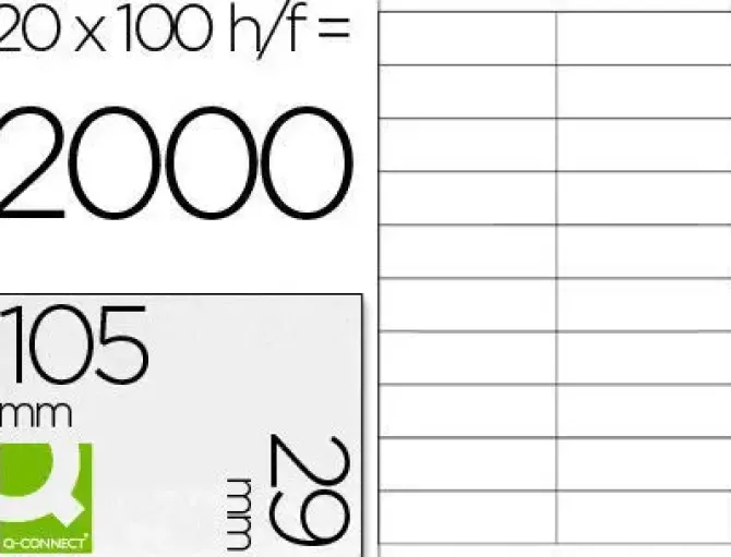 ETIQUETA ADHESIVA Q-CONNECT KF26093 TAMAÑO 105X29 MM FOTOCOPIADORA LASER INK-JET CAJA 100 H DIN A4 ESP.HACIENDA